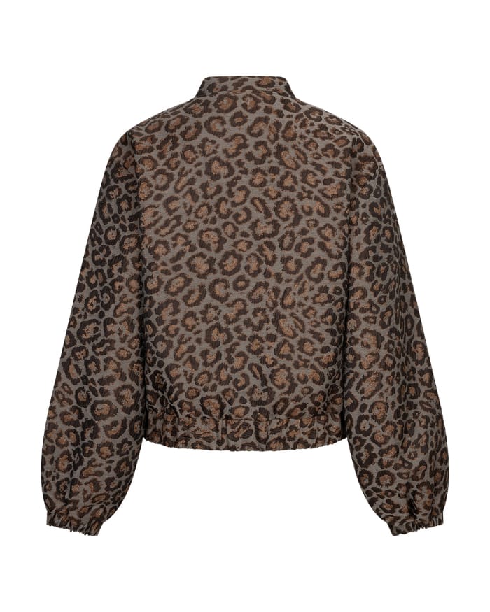 Red Button Jacquard Lurex Bomber Jacket, Leopard