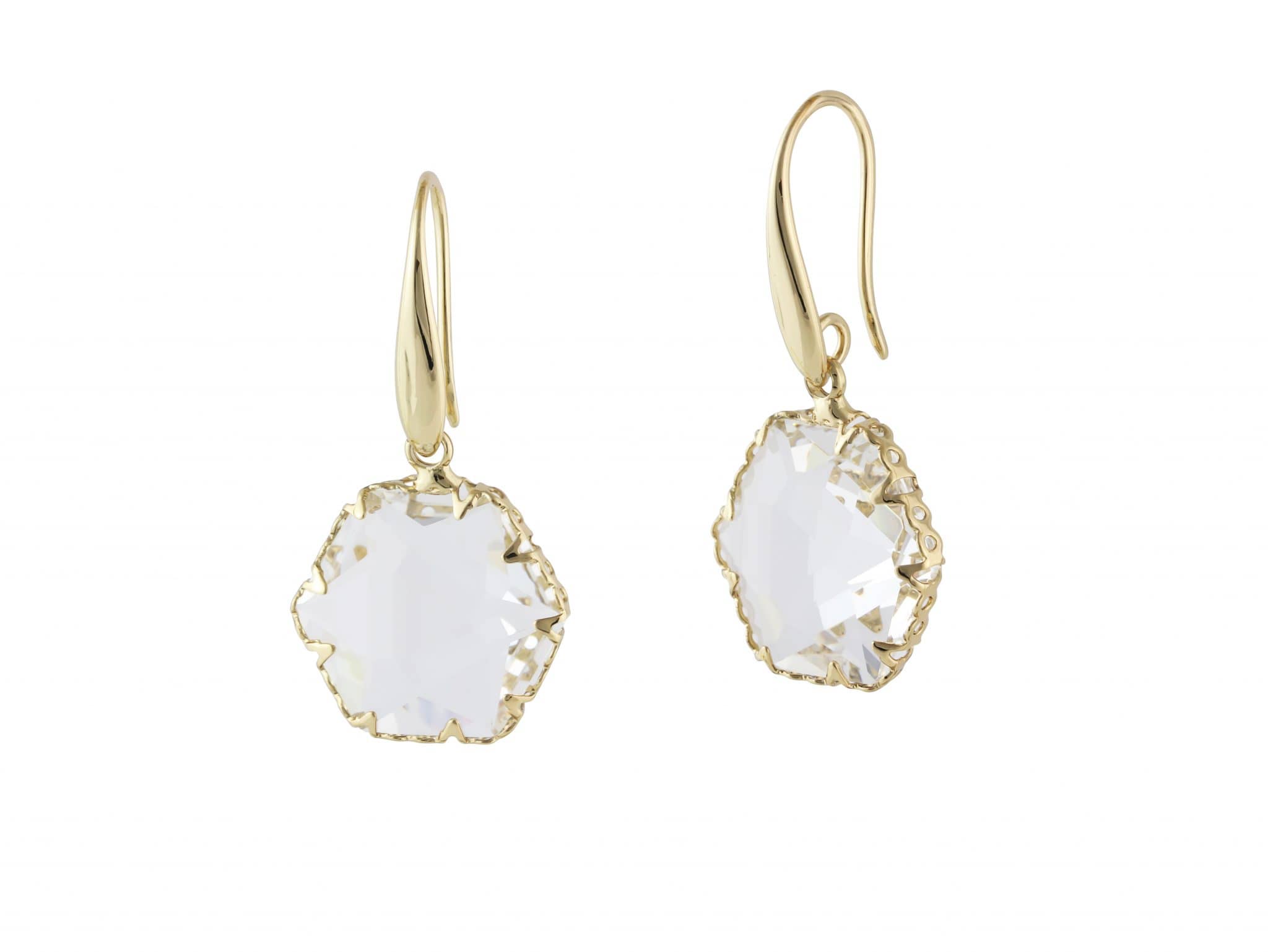 Big Metal Camilla Crystal Hexagon Earrings, Clear/Gold