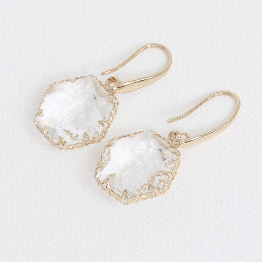 Big Metal Camilla Crystal Hexagon Earrings, Clear/Gold