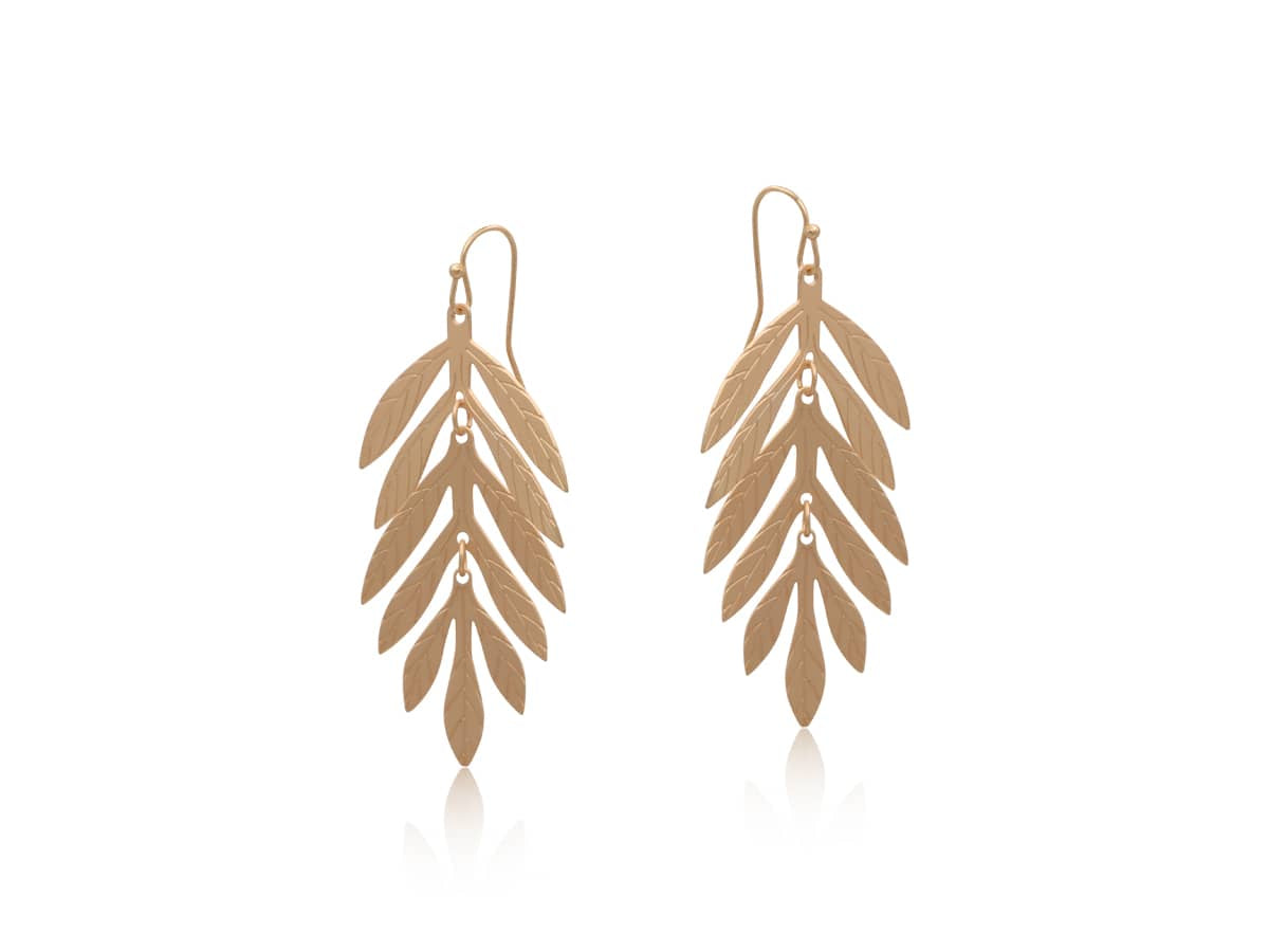 Big Metal Giverny Mannone Leaves Dangly Earrings, Gold