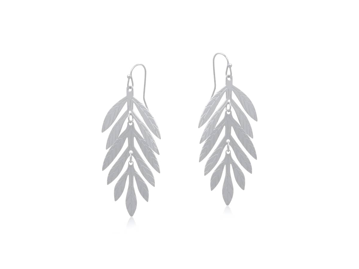 Big Metal Giverny Mannone Leaves Dangly Earrings, Silver