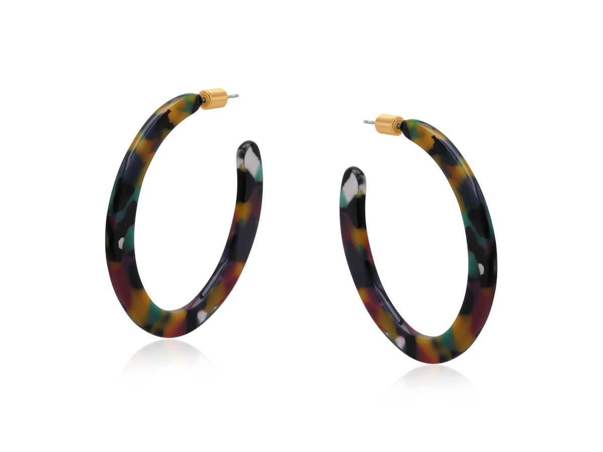Big Metal Livia Resin Hexagon Statement Hoop Earrings, Blue/Black
