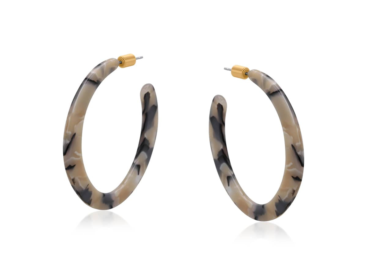 Big Metal Livia Resin Hexagon Statement Hoop Earrings, Grey/Beige