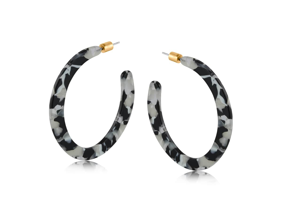 Big Metal Hortense Resin Statement Cut Out Hoop Earrings Black Grey White