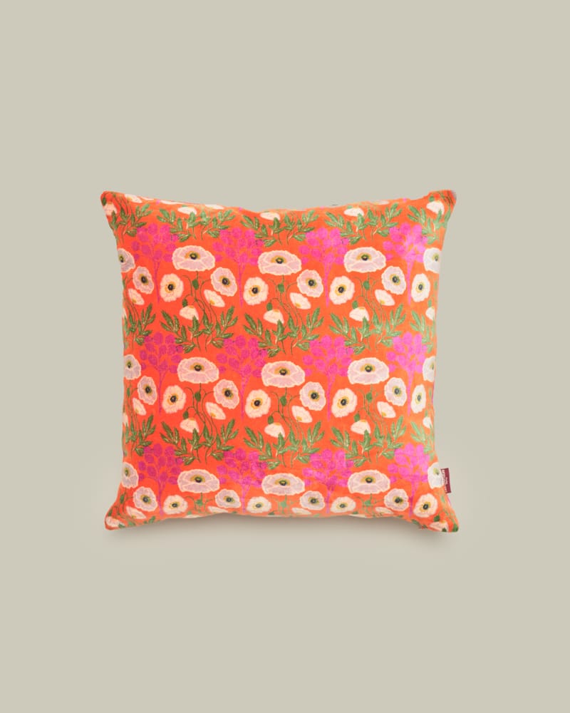 Poppy Orange Velvet Cushion 45x45cm