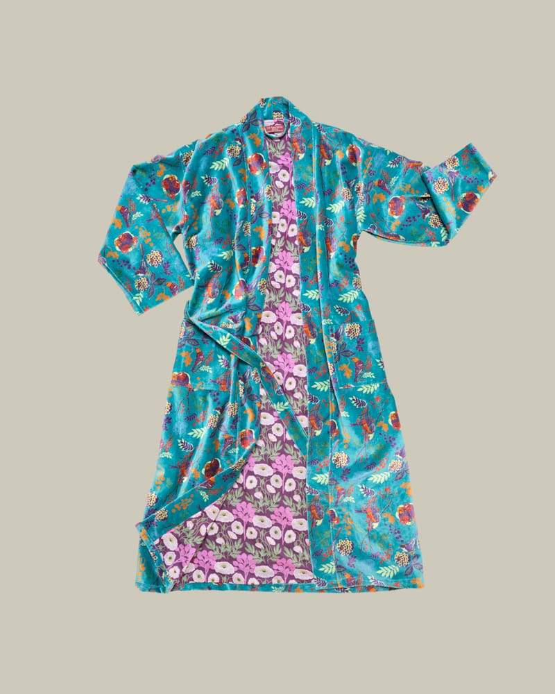 Les Touristes Velvet Dressing Gown Birdy Teal
