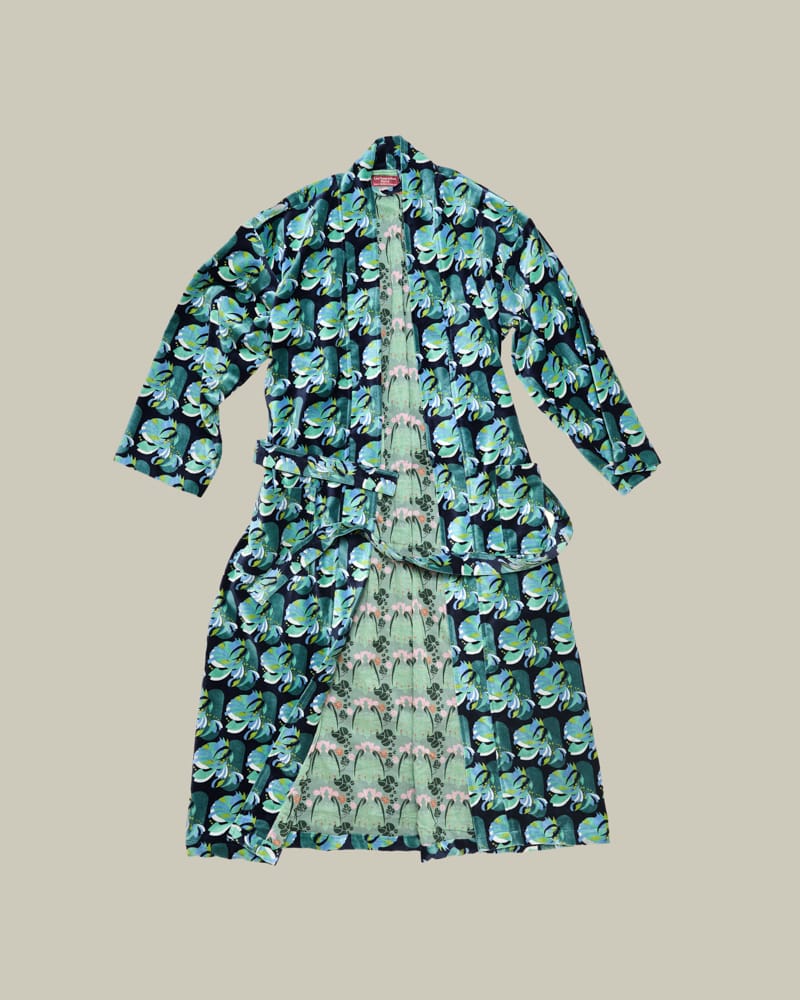 Les Touristes Velvet Dressing Gown Split Navy