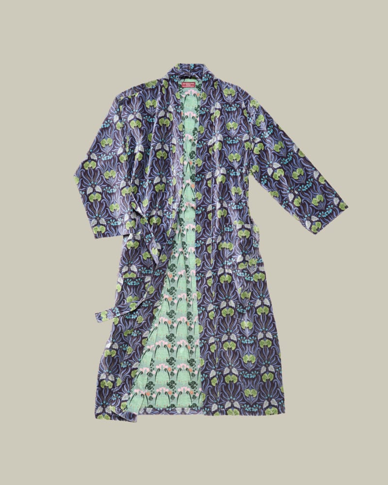 Les Touristes Velvet Dressing Gown Muguet Blue