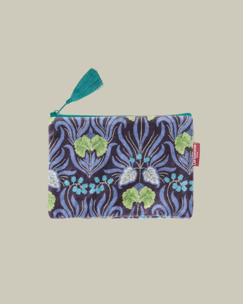 Velvet Zipped Pouch With Tassel, Large Muguet Blue 