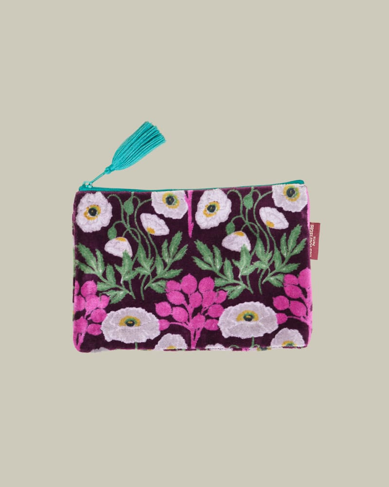 Velvet Zipped Pouch With Tassel, Lrge Poppy Fig