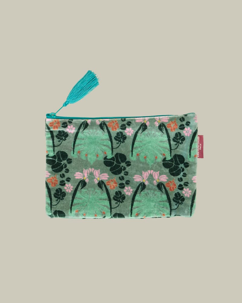 Velvet Zipped Pouch With Tassel, Large William Sage