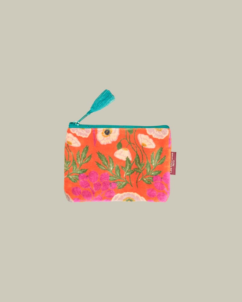 Velvet Zipped Pouch With Tassel, Small Poppy Orange