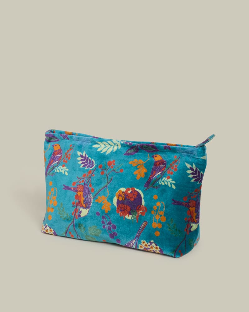 Large Velvet Washbag Birdy Teal