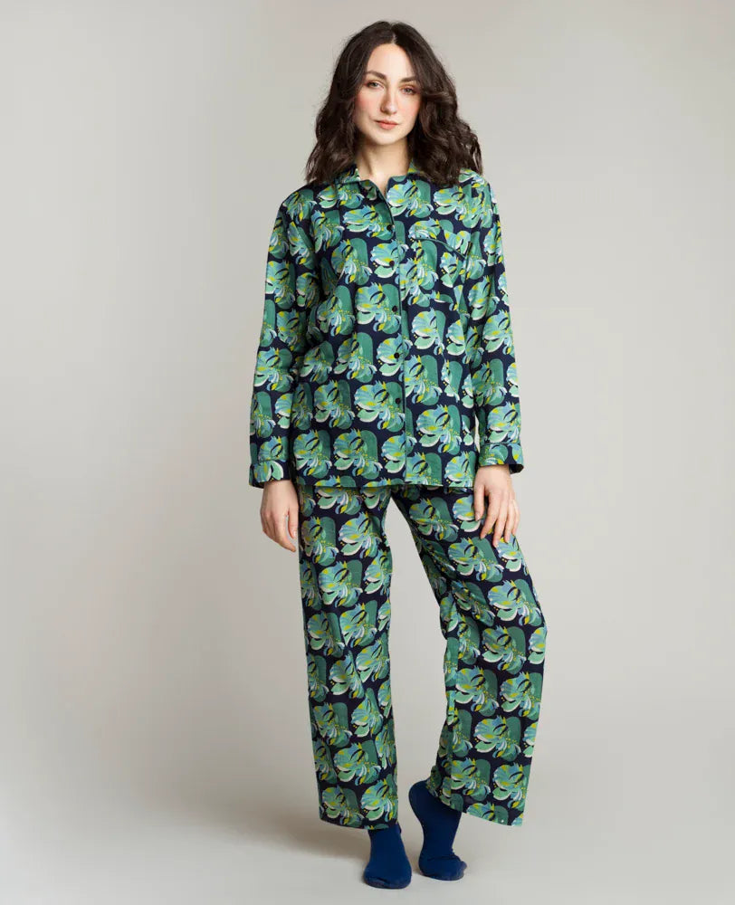 Ladies Cotton Pyjamas, Split Navy