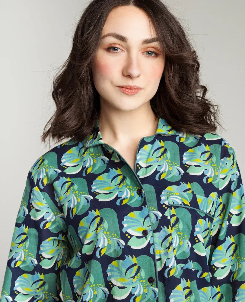 Ladies Cotton Pyjamas, Split Navy