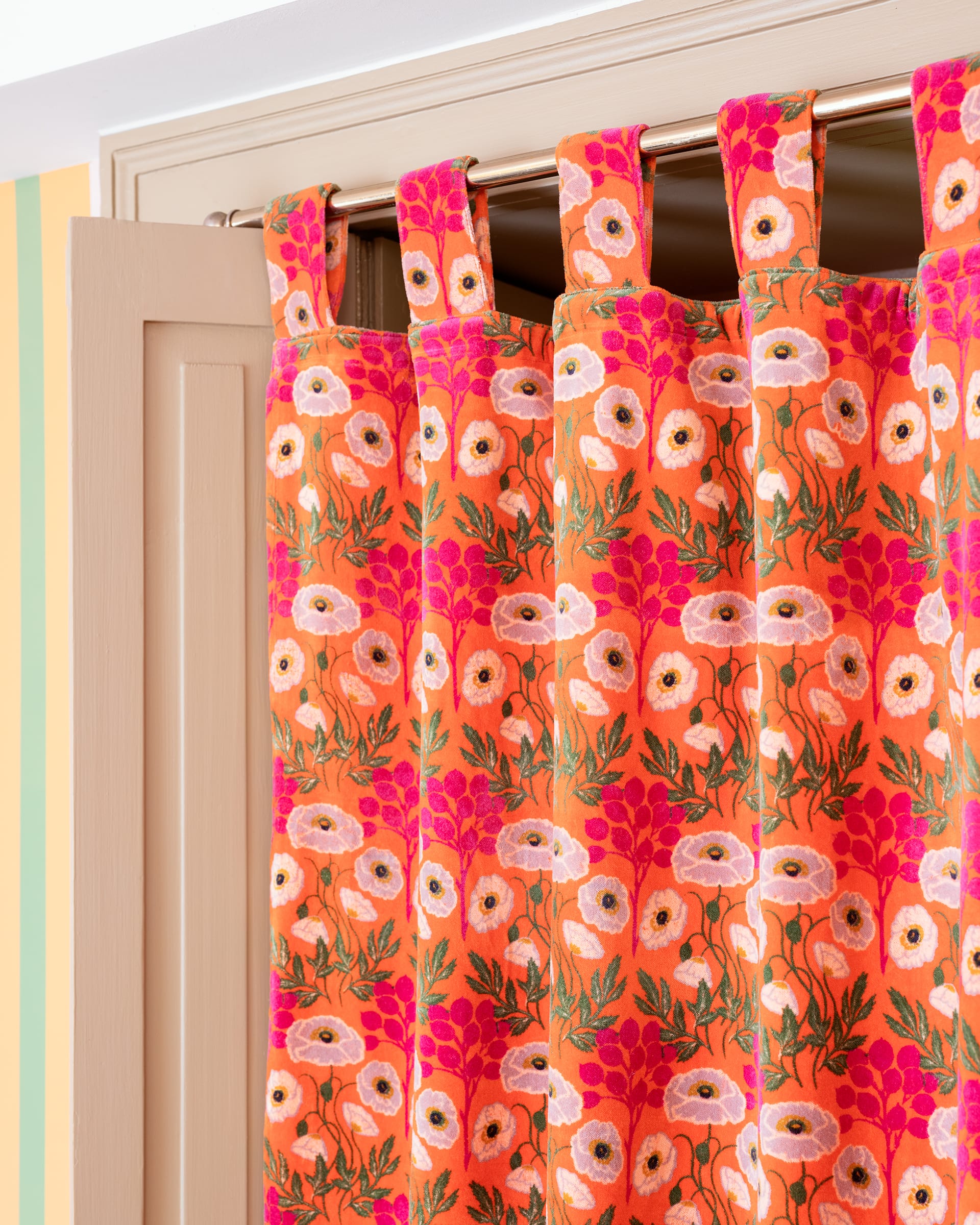 Velvet Curtain Panel 260x110cm, Poppy Orange