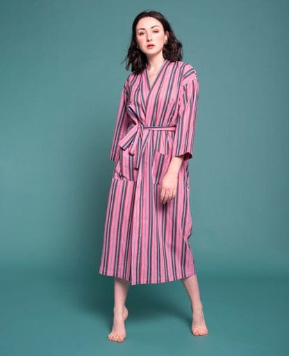 Long Cotton Dressing Gown, Margate Pink