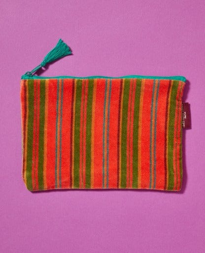 Velvet Zipped Pouch With Tassel, Margate Coral