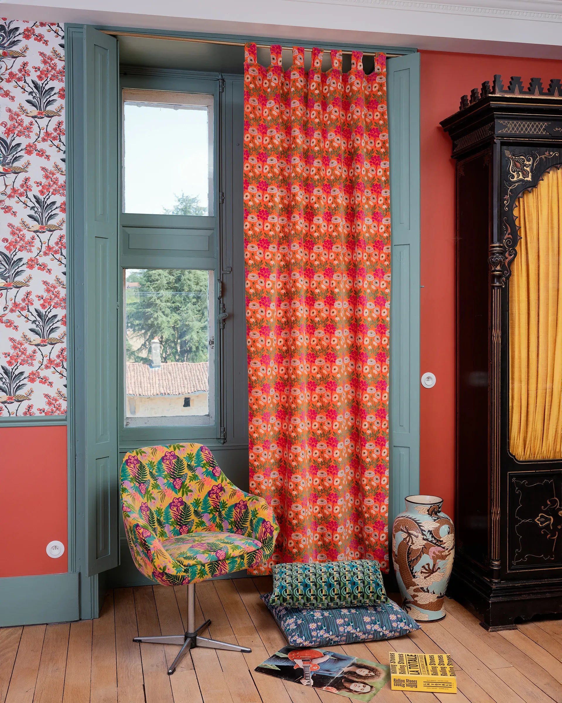 Velvet Curtain Panel 260x110cm, Poppy Orange