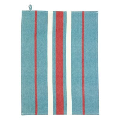 Striped Recycled Cotton Washed Tea Towel Blue