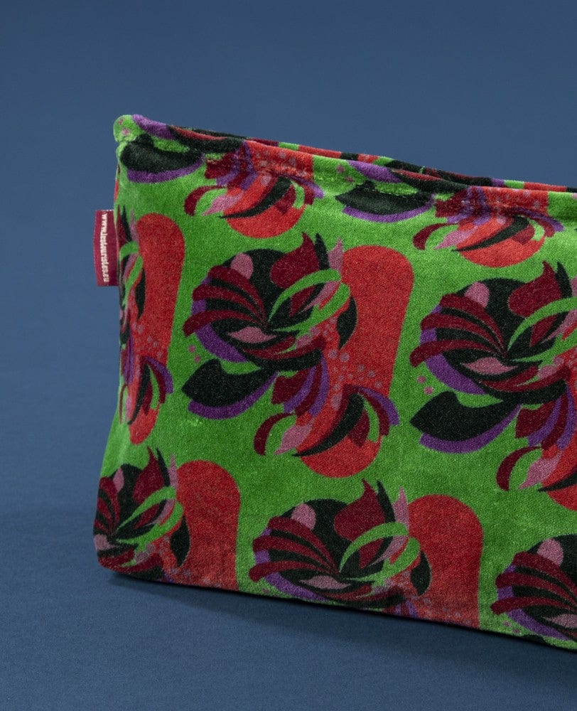 Large Velvet Washbag Split Green