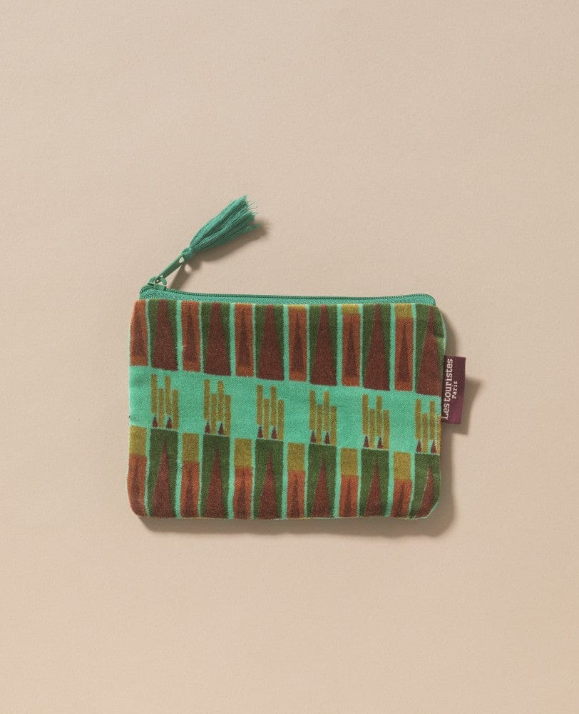 Velvet Zipped Pouch With Tassel Small Vienna Biscay Green