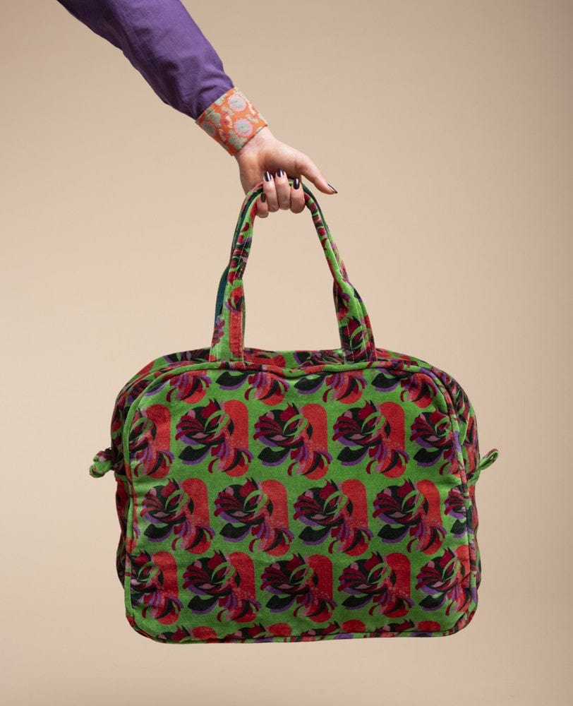 Poppins Velvet Weekend Bag Split Green