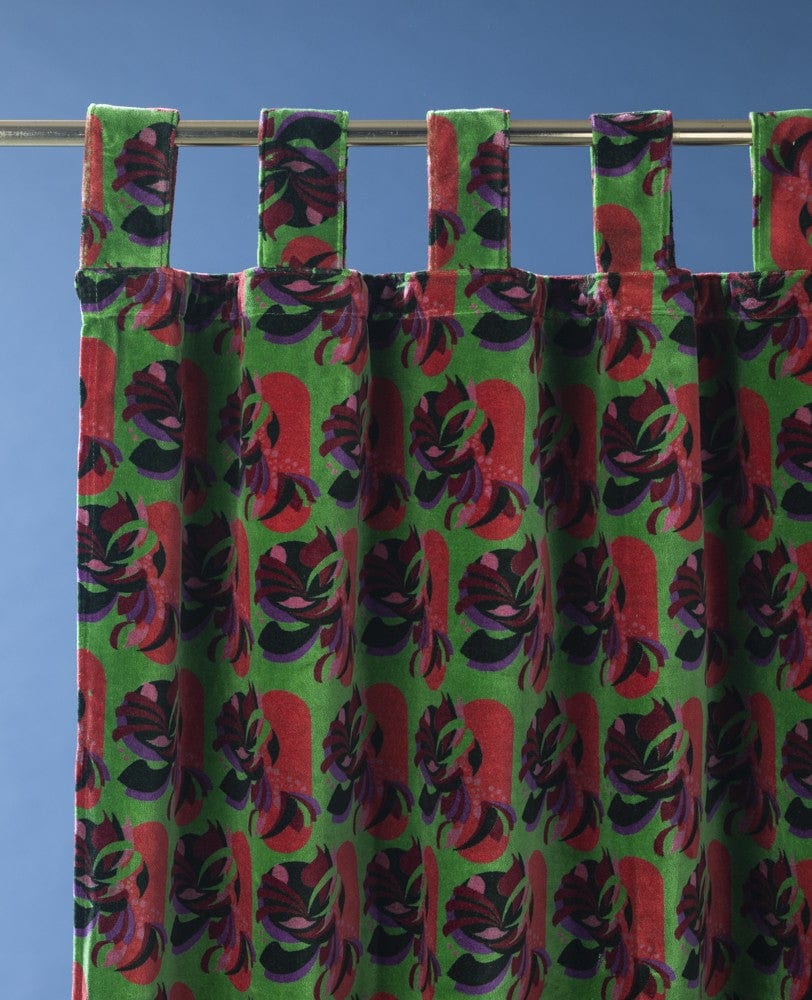 Velvet Curtain Panel 260x110cm, Split Green