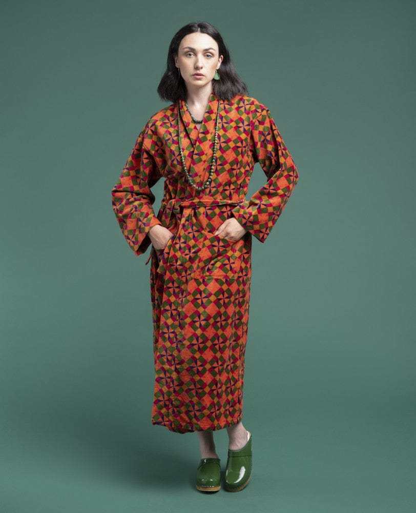 Luxury Velvet Dressing Gown Oange Mosaic