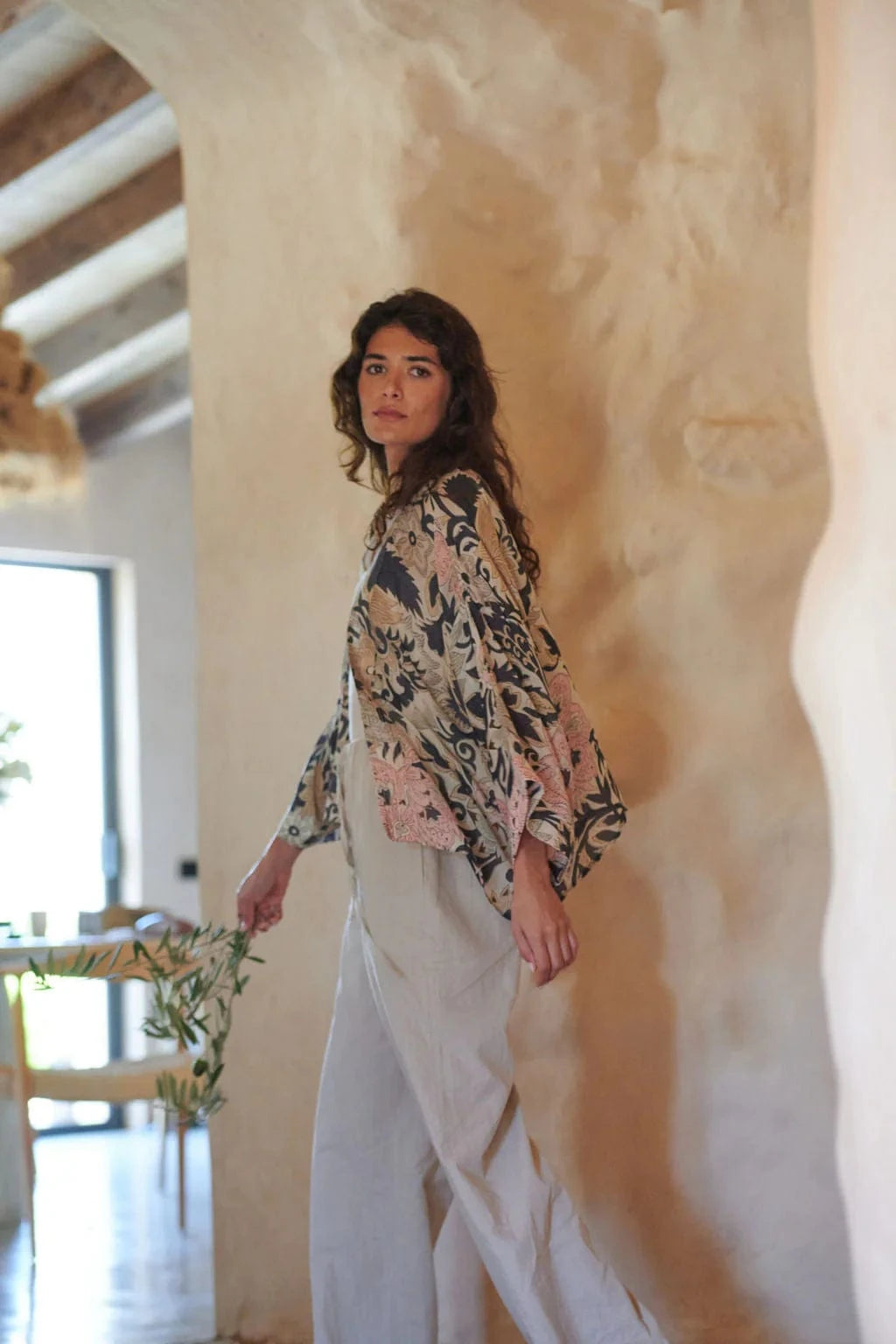 Block Taupe Kimono by One Hundred Stars