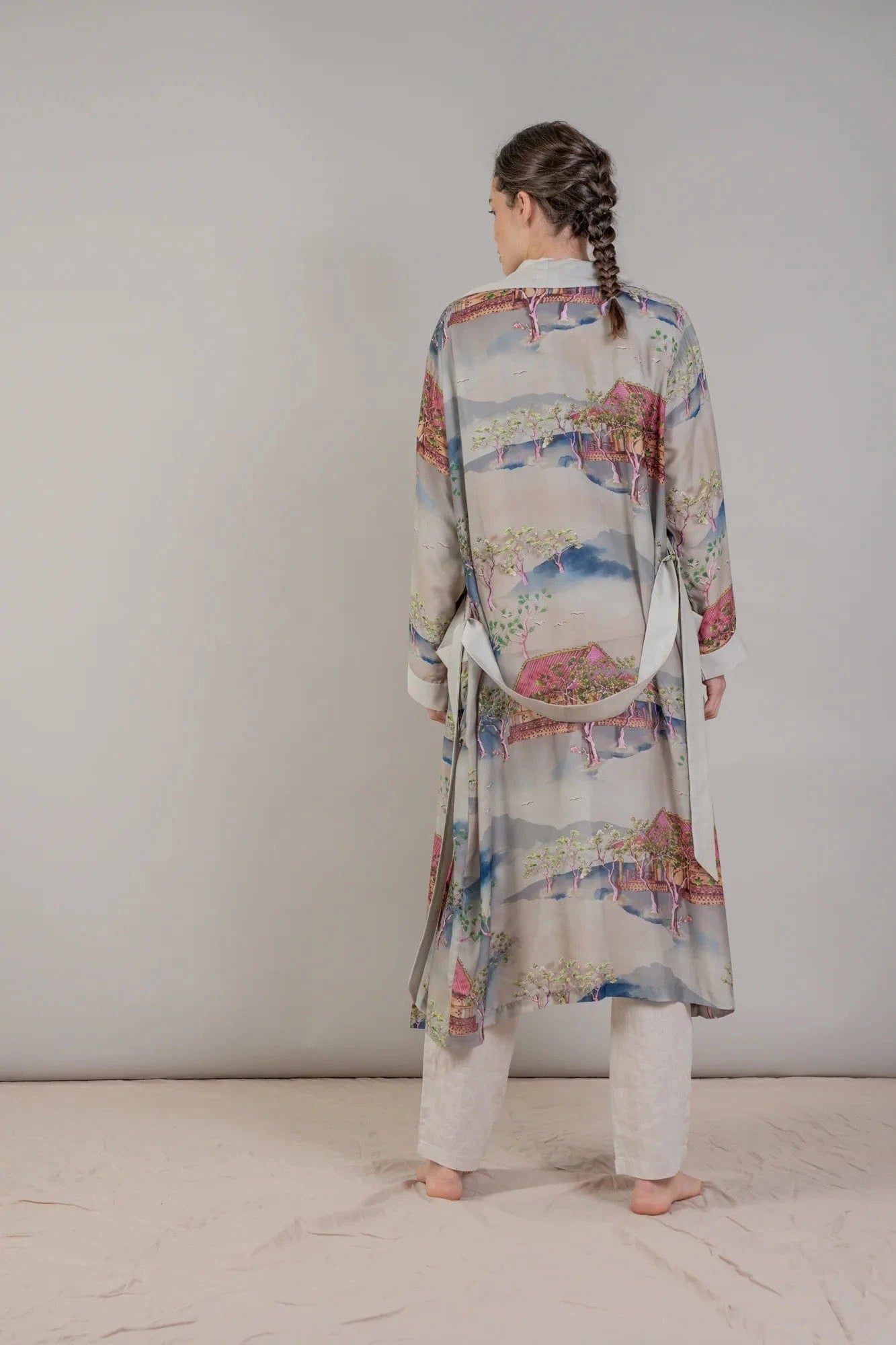 Oriental Landscape Grey Gown By One Hundred Stars