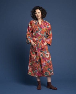 Long Cotton Dressing Gown, Cosmos Coral