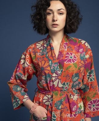 Long Cotton Dressing Gown, Cosmos Coral