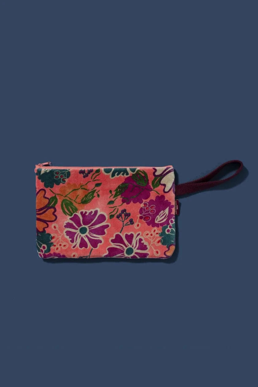 Velvet Pouch With Carry Strap Cosmos Coral