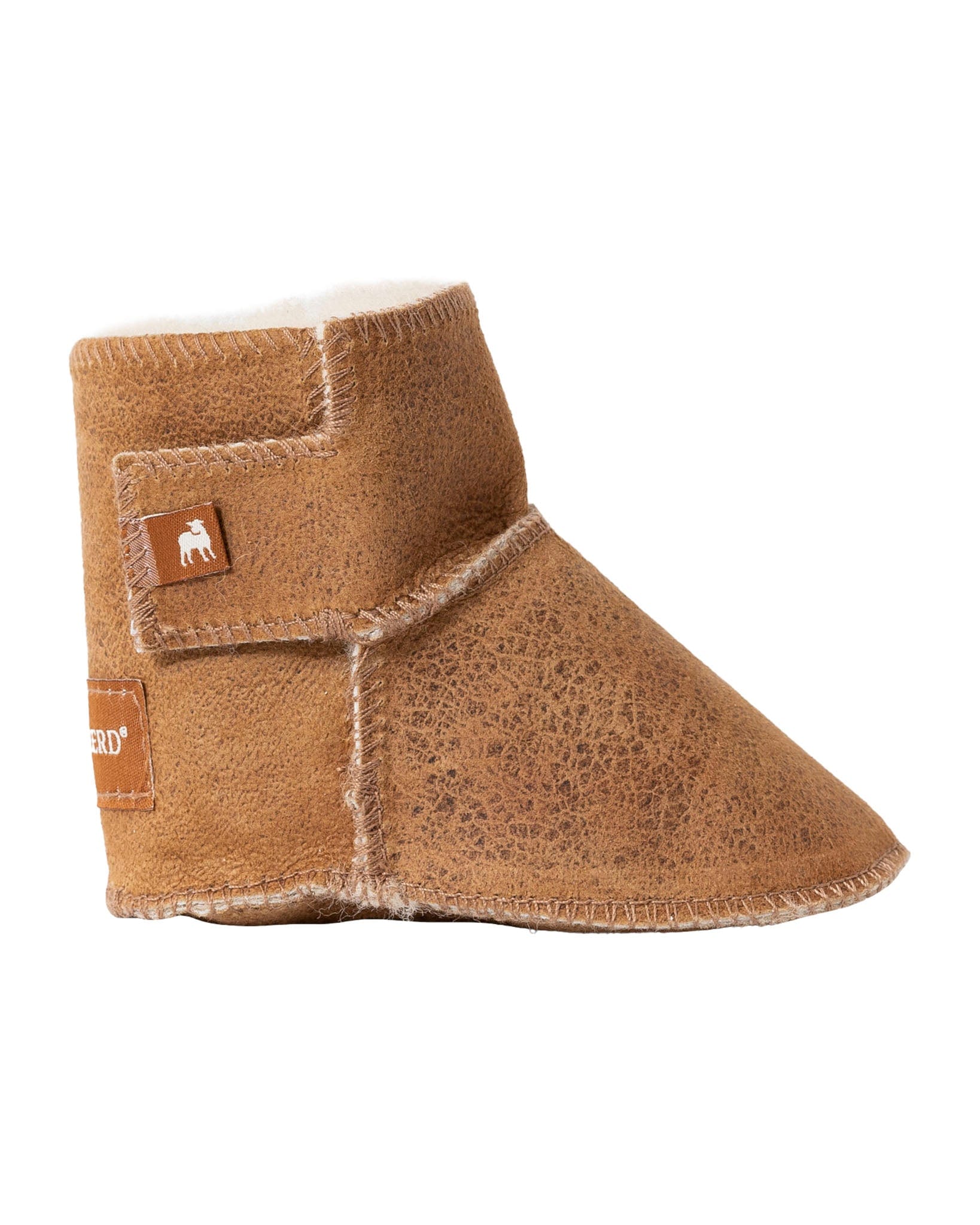Boras Antique Cognac Sheepskin Slippers For Babies