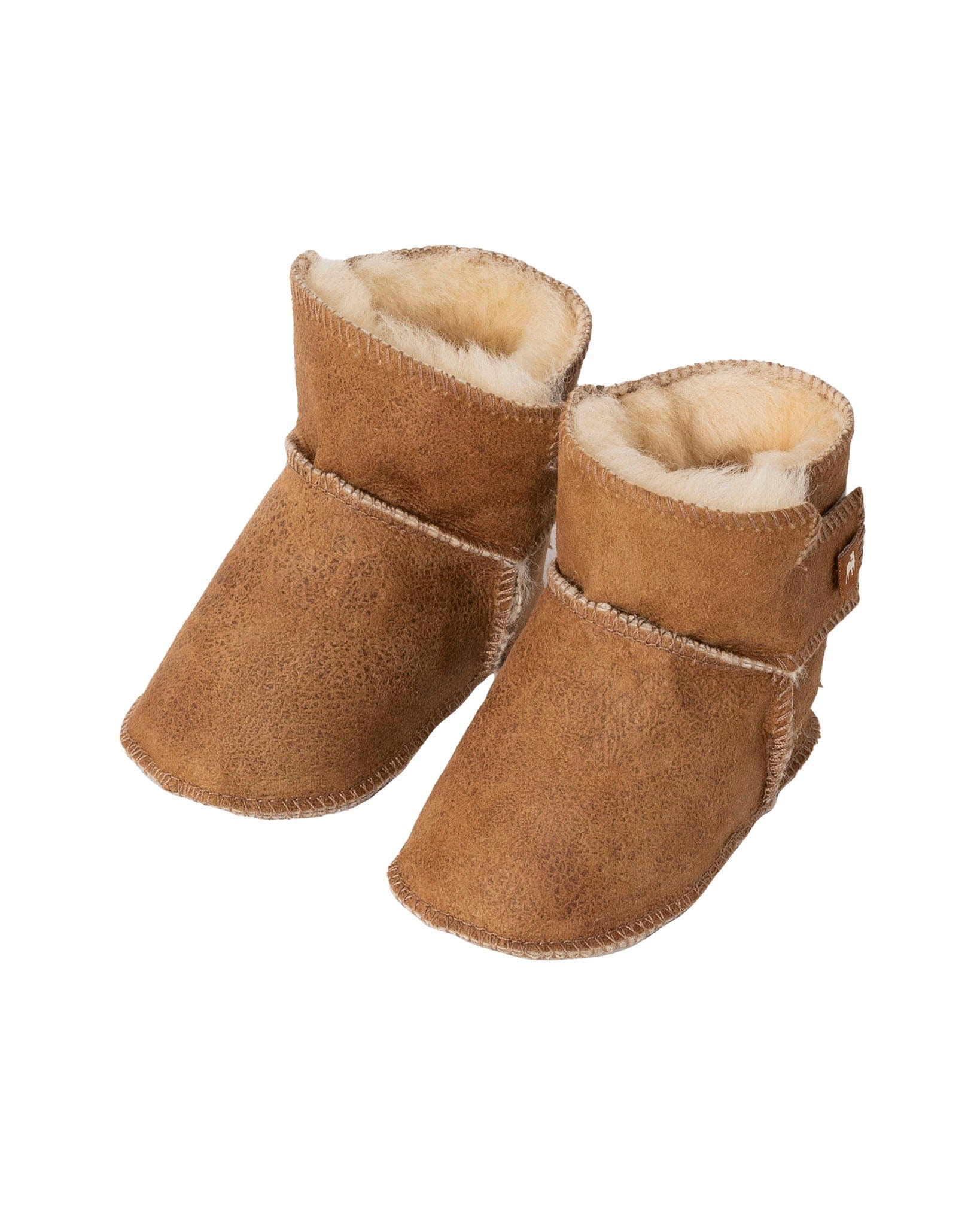 Boras Antique Cognac Sheepskin Slippers For Babies