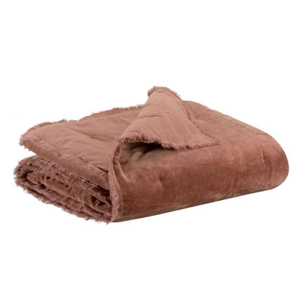 Fara Padded Velvet Fringed Throw by Vivaraise, Rose Wood