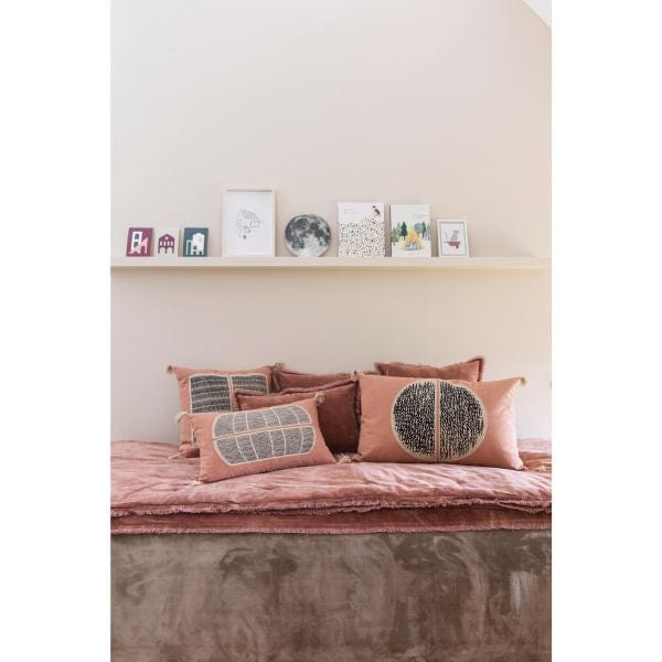 Fara Padded Velvet Fringed Throw by Vivaraise, Rose Wood