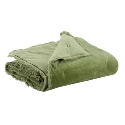 Fara Padded Velvet Fringed Throw by Vivaraise, Olive