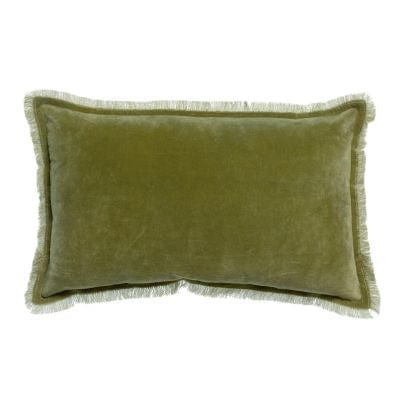 Fara 30x50 Velvet Fringed Cushion by Vivaraise, Olive
