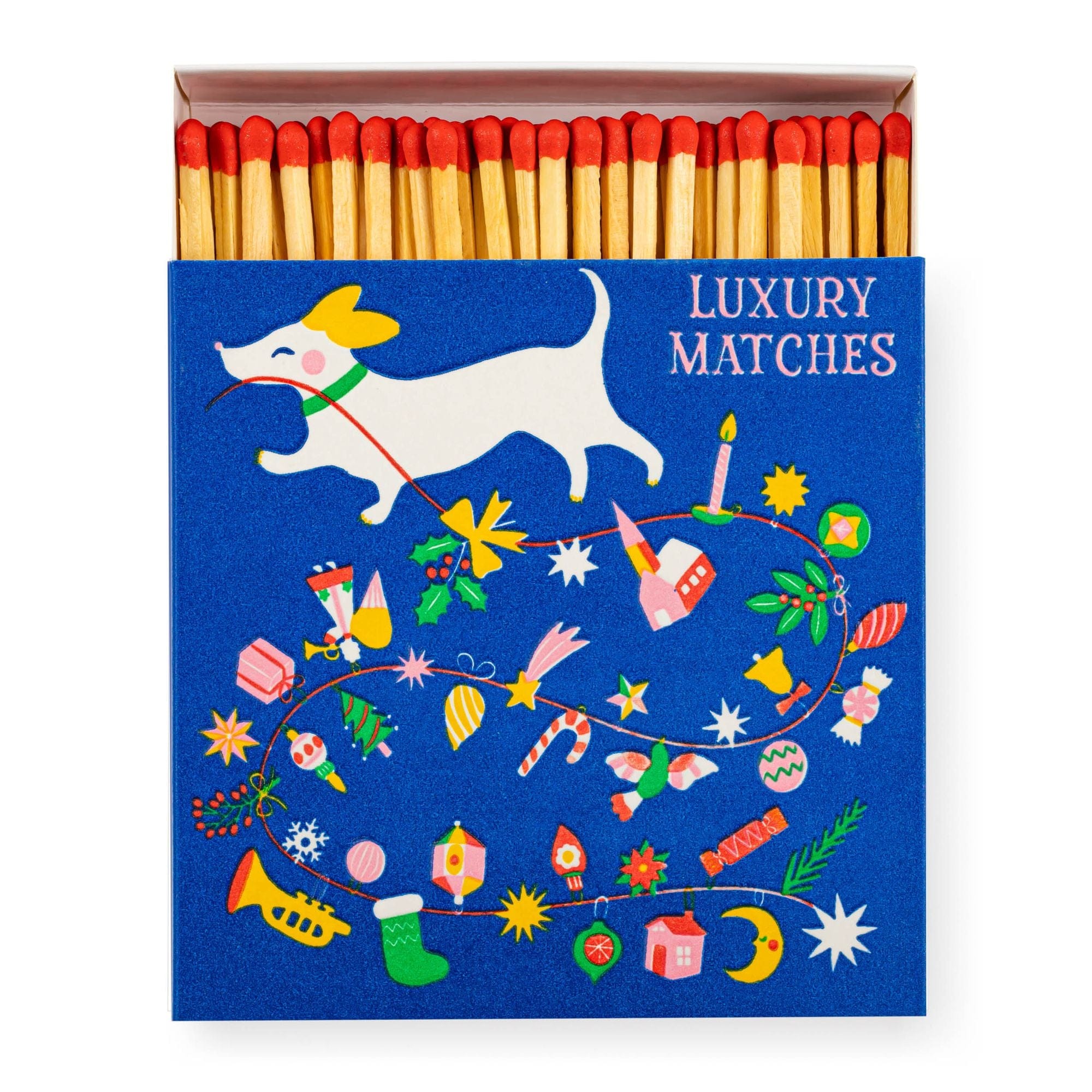 Square Luxury Match Box Festive Dog