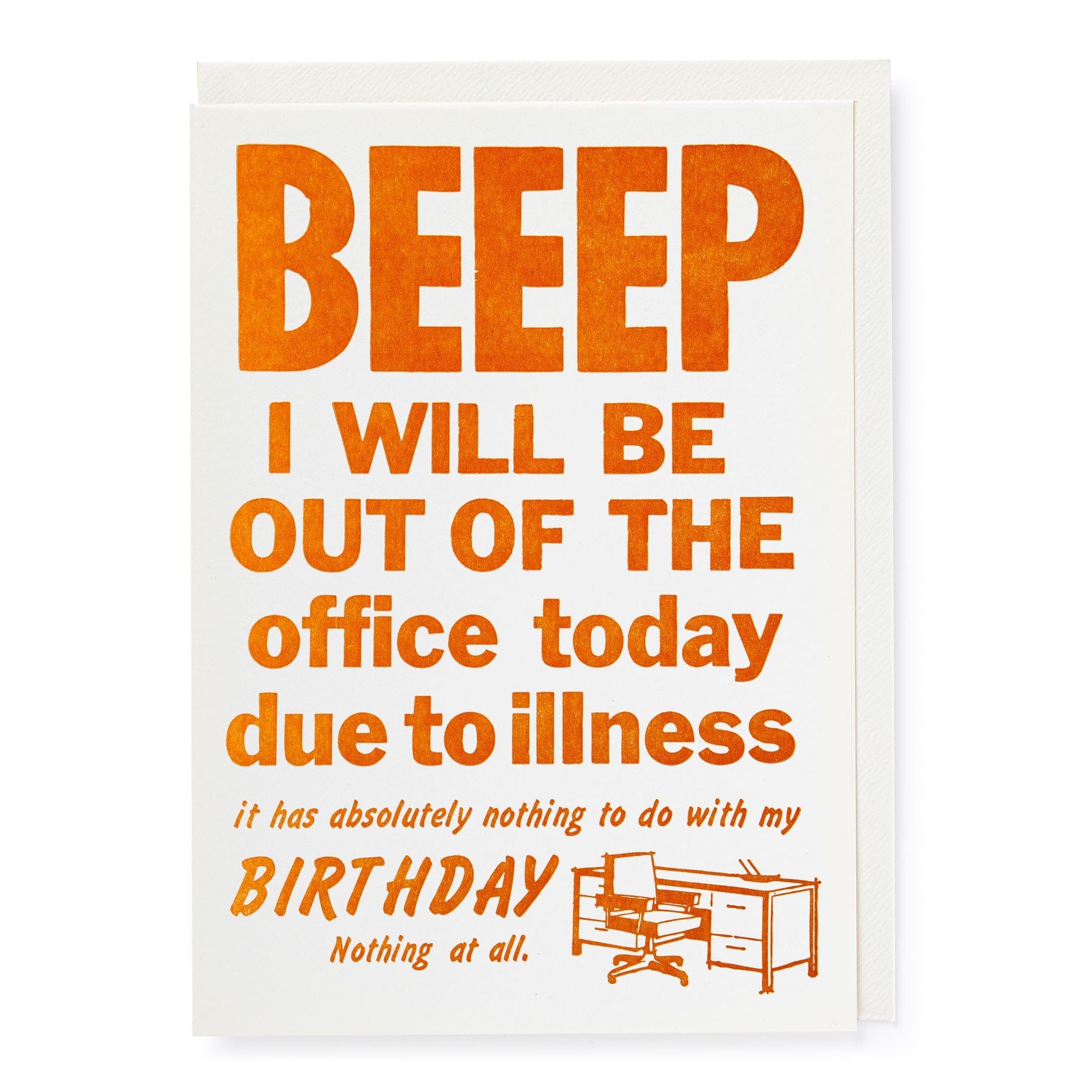 Letterpress Card Beep I Will Be Out of the Office
