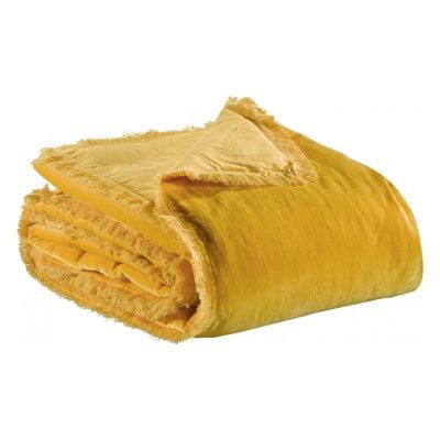 Fara Padded Velvet Fringed Throw Curry