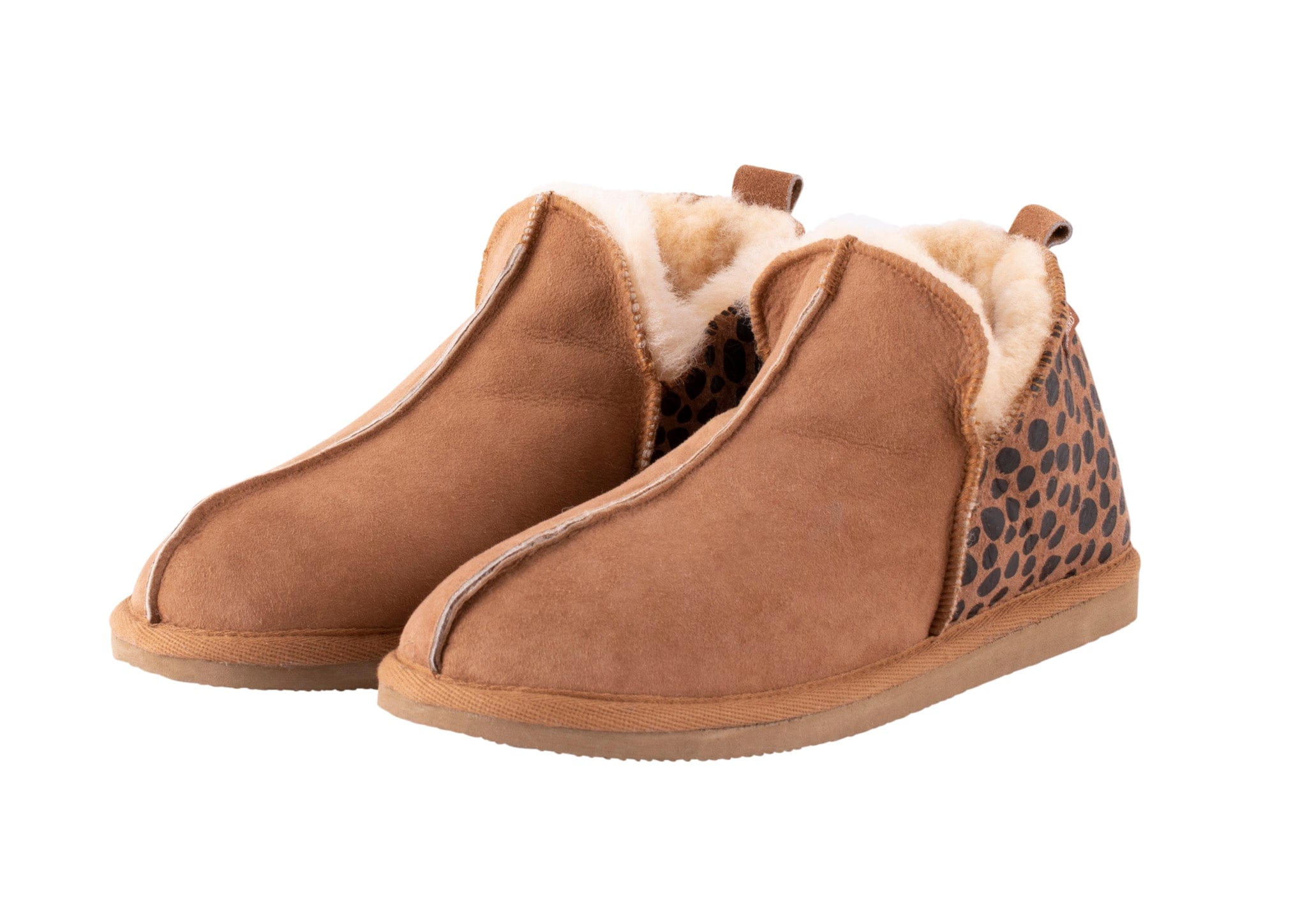Annie Leopard Chestnut Sheepskin Bootie Slippers by Shepherd of Sweden