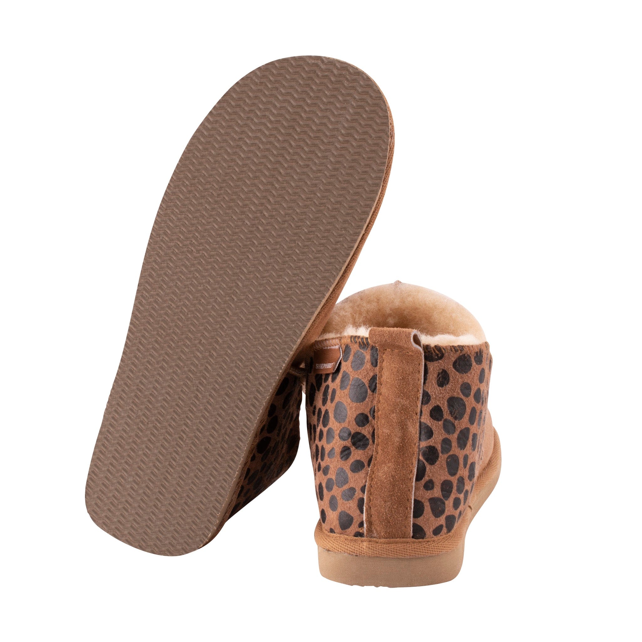 Annie Leopard Chestnut Sheepskin Bootie Slippers by Shepherd of Sweden