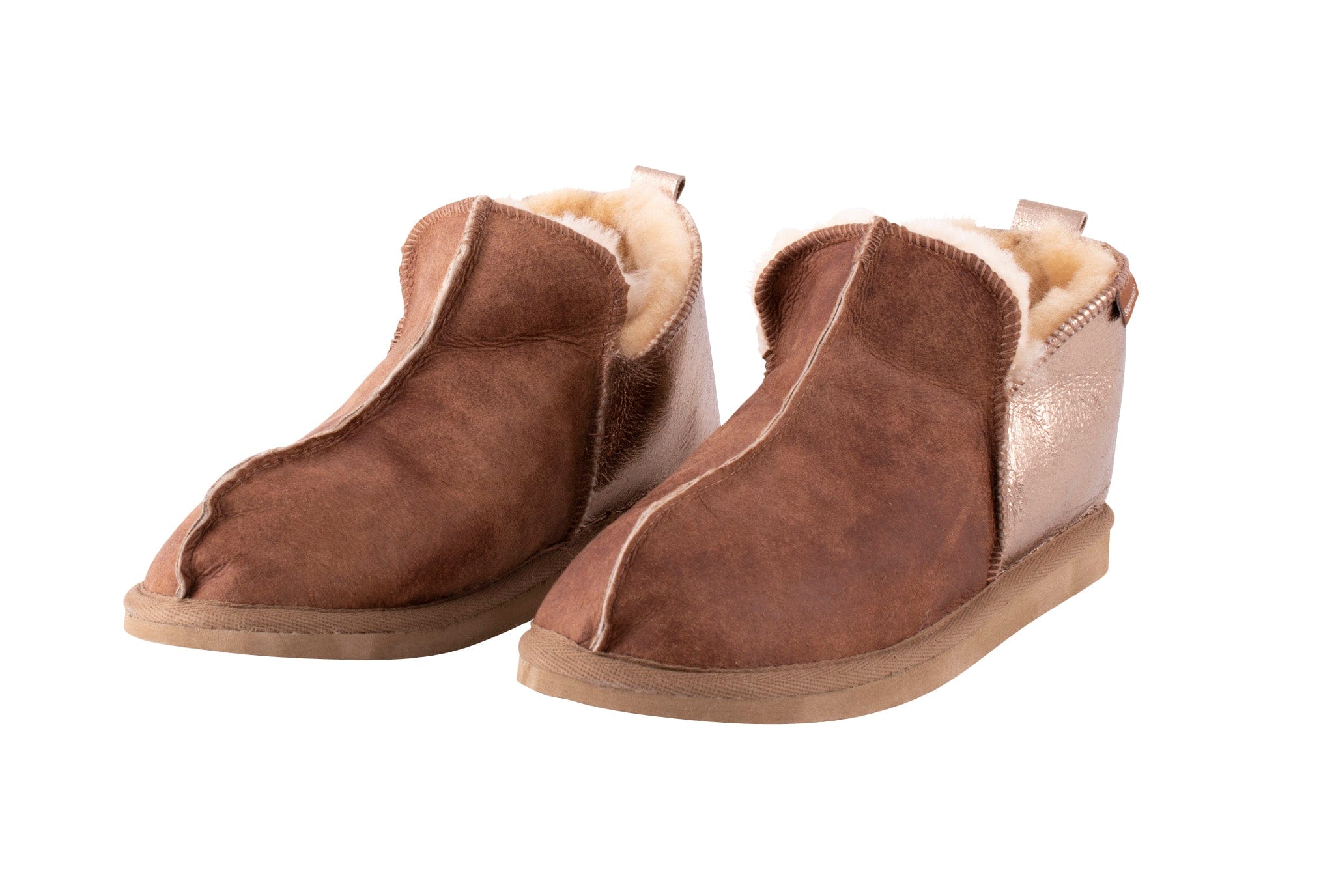 Annie Cognac/Gold Sheepskin Bootie Slippers by Shepherd of Sweden