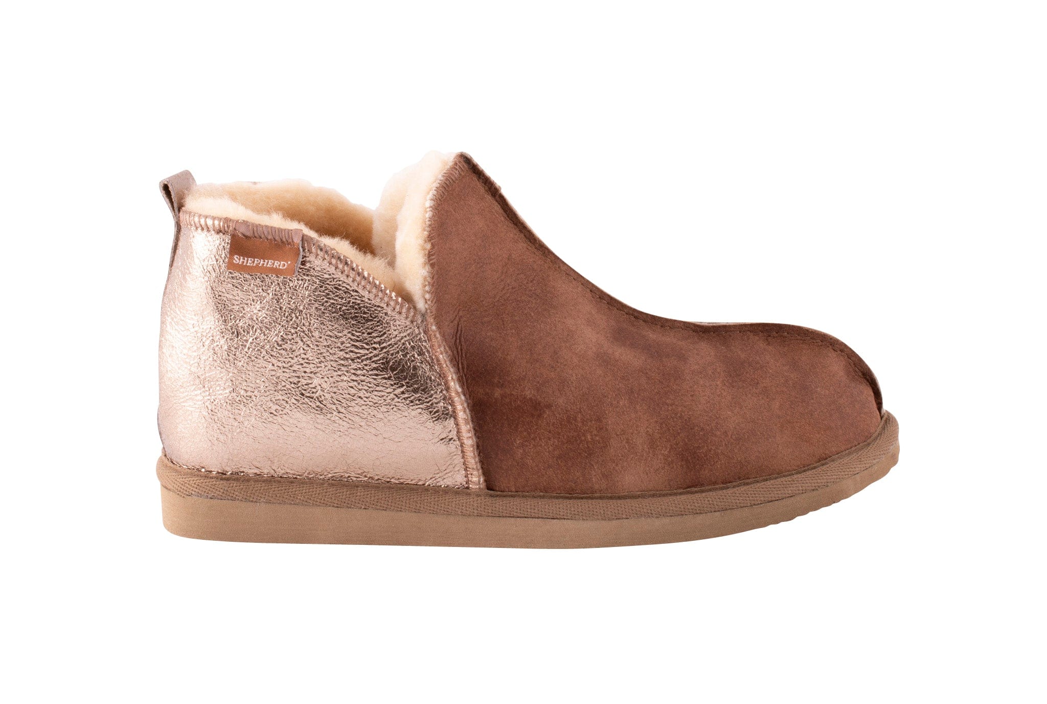 Annie Cognac/Gold Sheepskin Bootie Slippers by Shepherd of Sweden