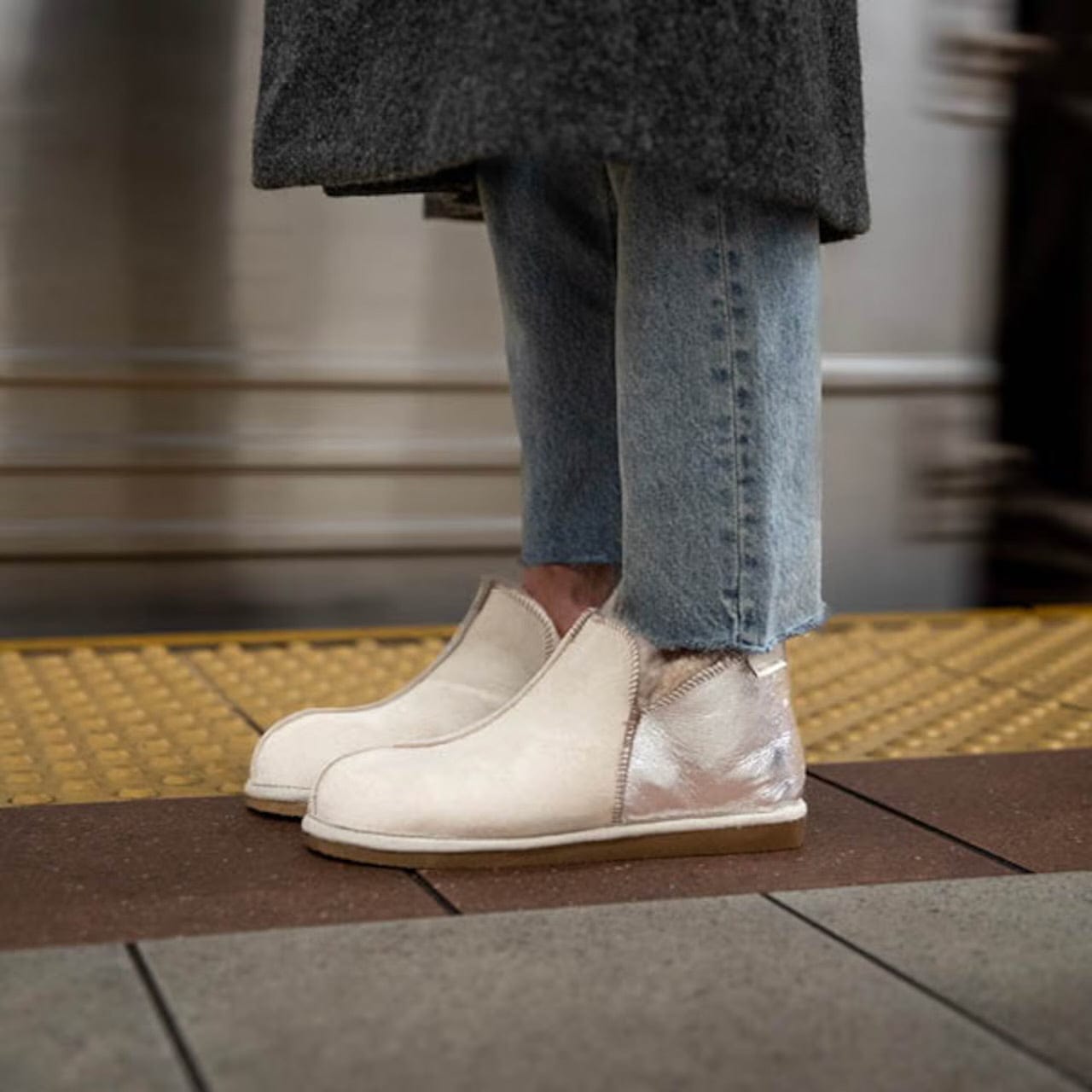 Annie Honey/Silver Sheepskin Bootie Slippers