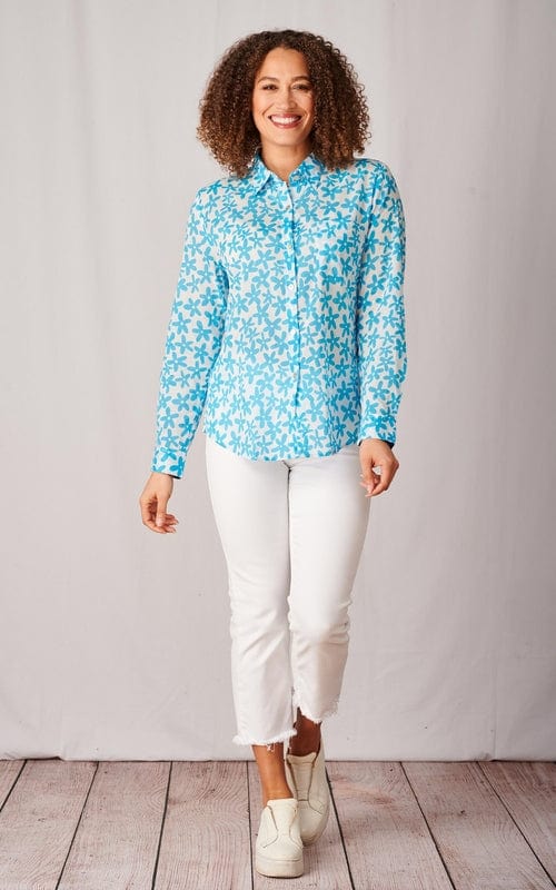 Bali Print Indian Cotton Shirt, Aquamarine