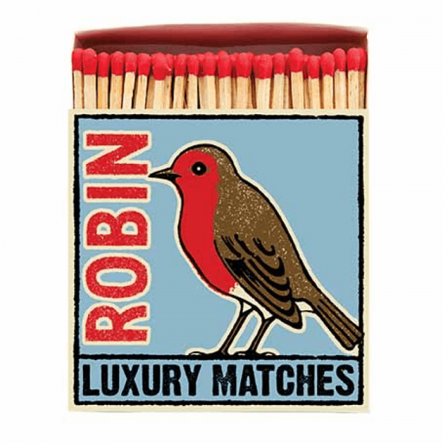 Square Luxury Match Box Christmas Robin